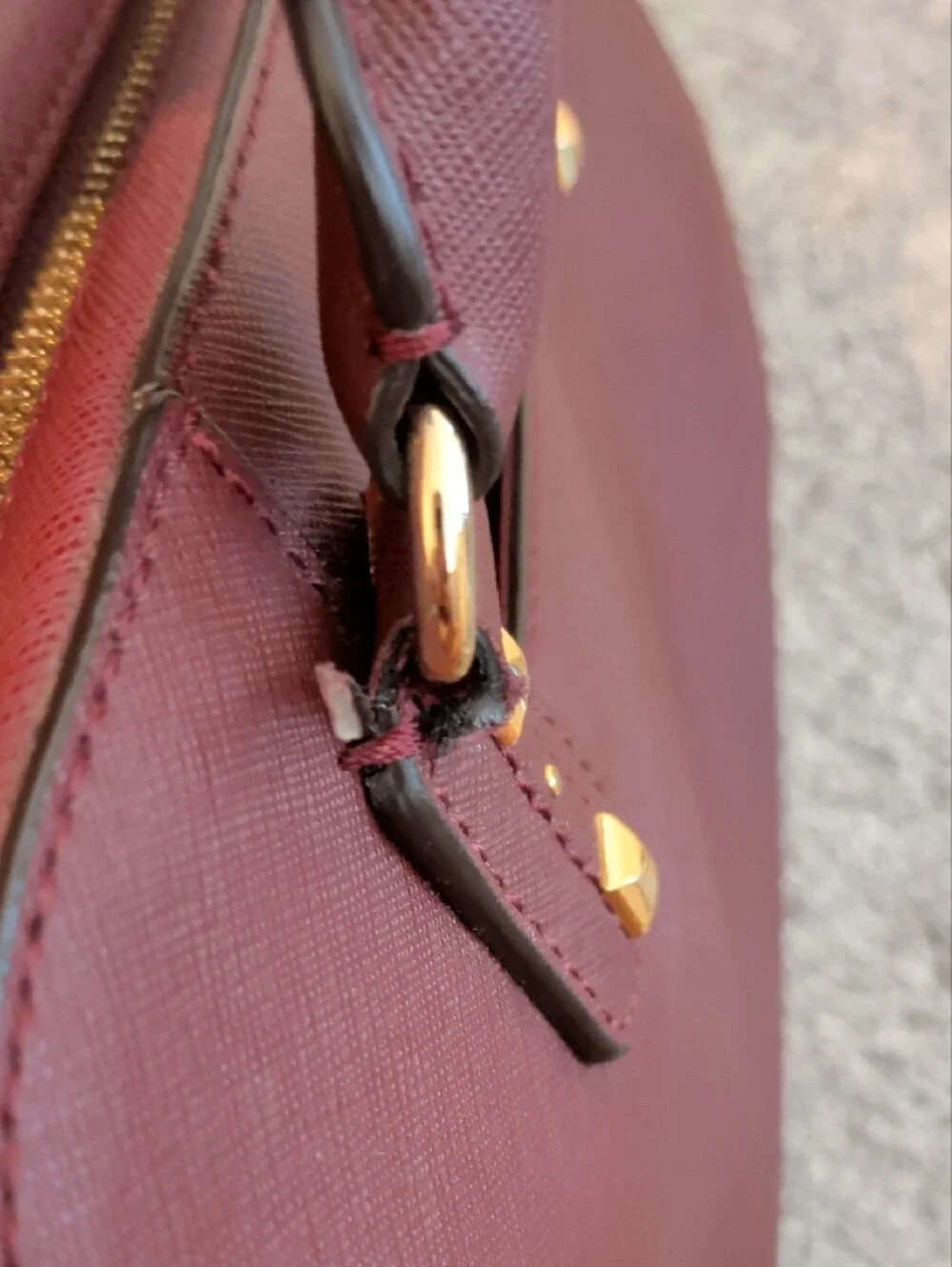 Michael Kors Wine Red Saffiano Leather Studded Satchel - Picture 4 of 6
